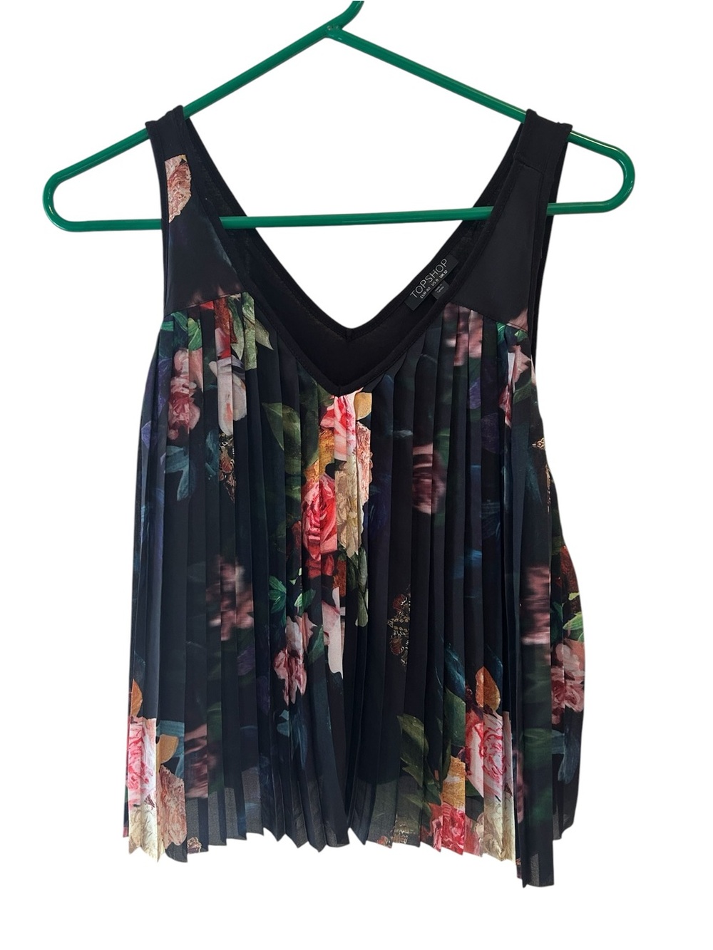 Topshop Black Floral Pleated Camisole
